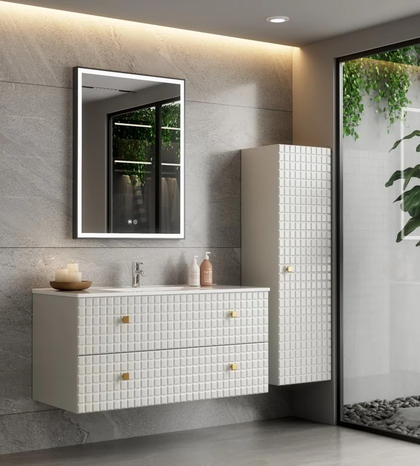 Erga Samira, LED zrkadlo 60x80cm v čiernom ráme, 2185 lm, 3 farby svetla, predné osvetlenie, ERG-V01-SAMIRA-6080-BK