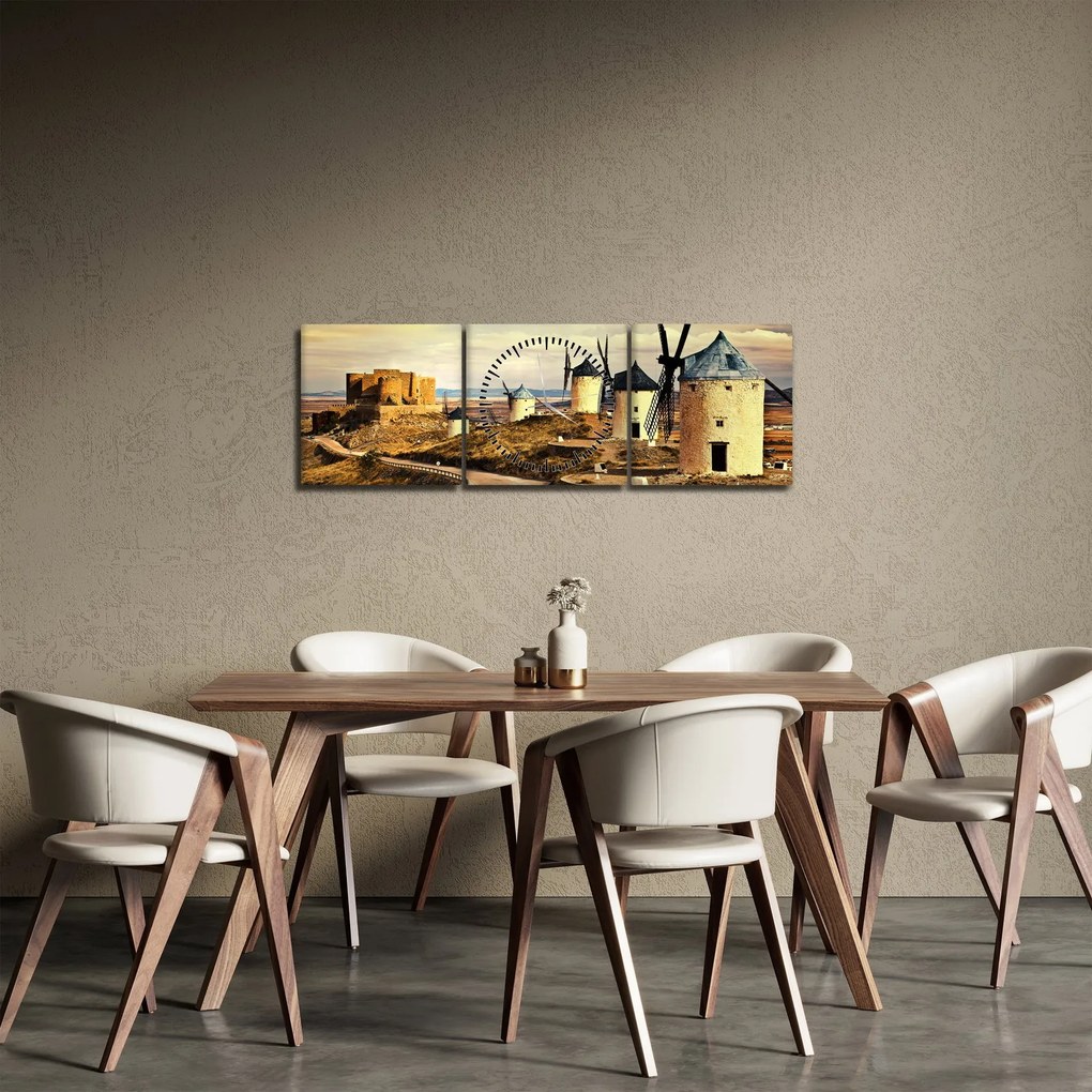 Obraz - Veterné mlyny (s hodinami) (90x30 cm)
