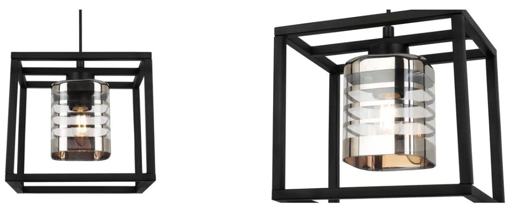 Závesné svietidlo HELIX CAGE, 1x sklenené tienidlo so vzorom v kovovom ráme