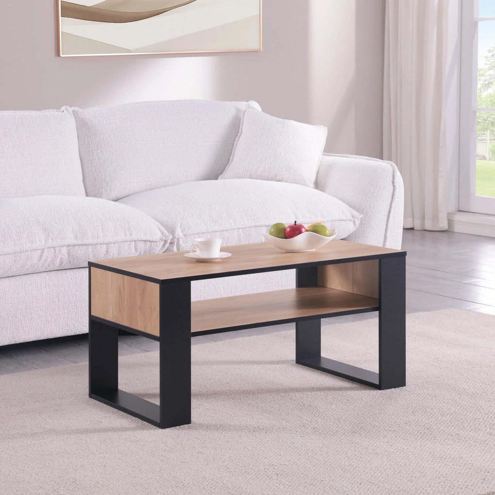 Konferenčný stolík Houseland Domini dub craft zlatý/čierny