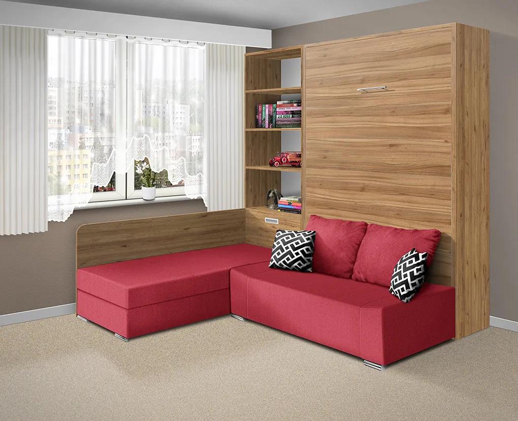 Nabytekmorava Sklápacia posteľ s pohovkou VS 21075 - 200x140 cm farba pohovky: Červená, Typ farebného prevedenia: Antracit / dvere biele LESK