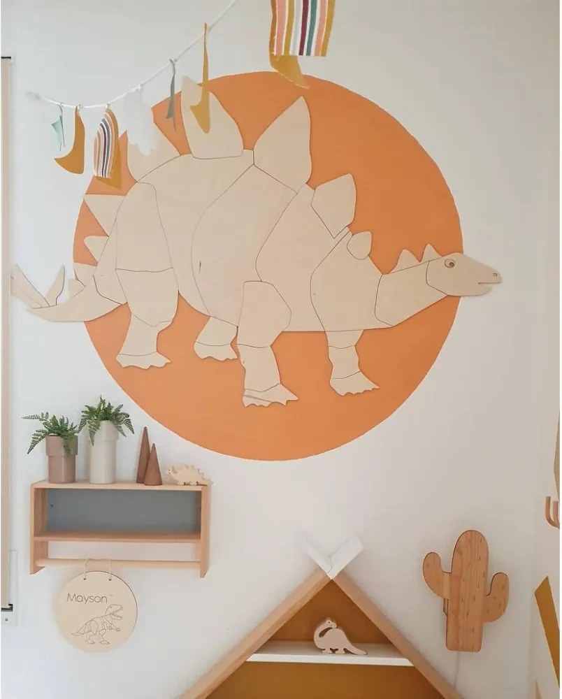 Drevená nástenná dekorácia Origami Stegosaurus – dinosaurus do detskej izby S