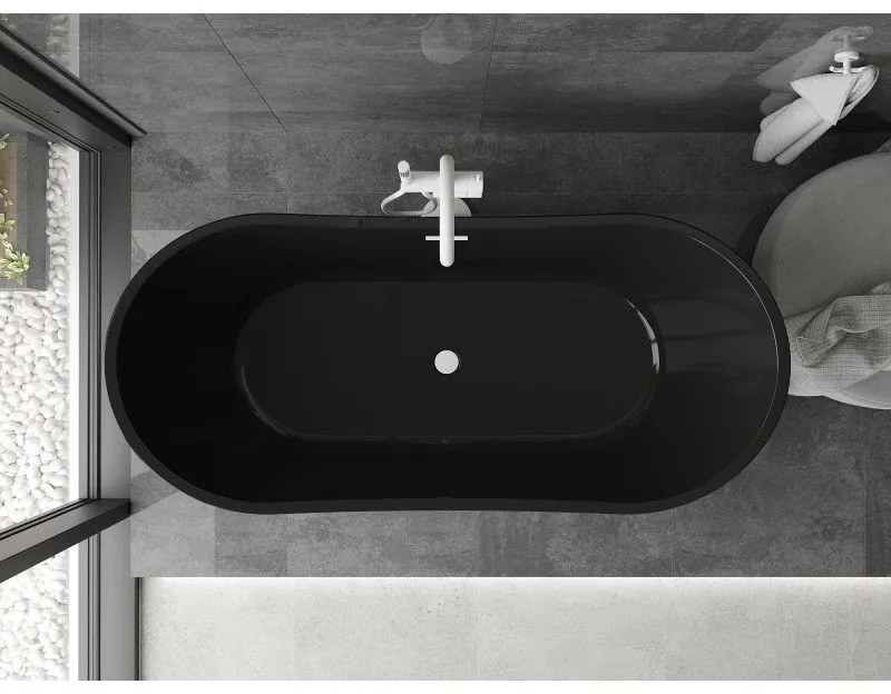 Mexen Montana, voľne stojaca vaňa 170 x 80 cm, čierna, biely prepad, 52011708070-20