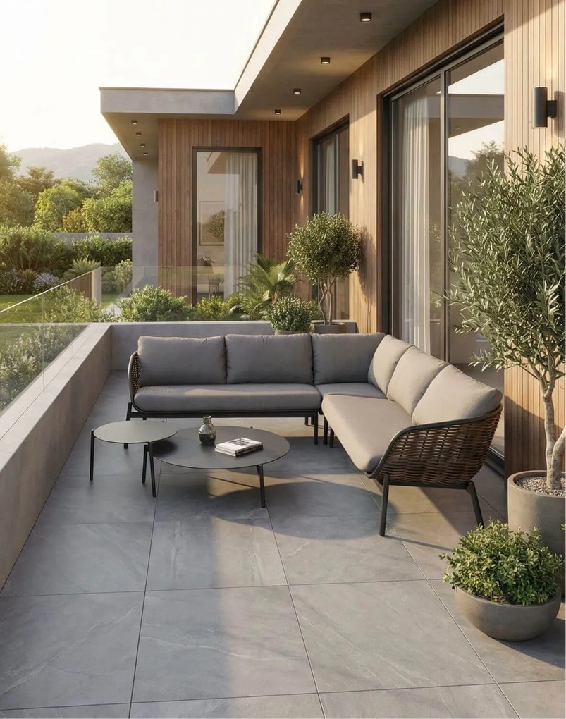 Záhradný set Borneo: rohová sedačka a 2 stolíky