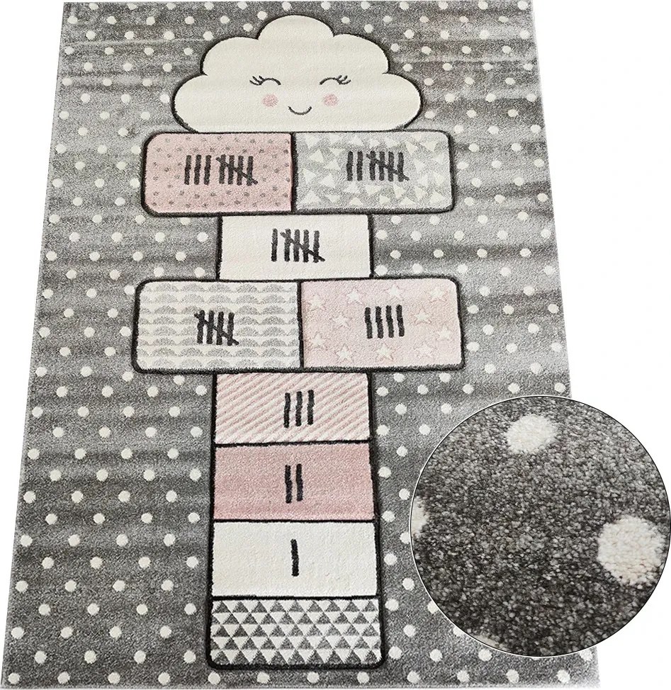 BE Detský koberec Smart Kids 22604 GREY – sivý obdĺžnikový, skákačka Rozmer: 140x190 cm