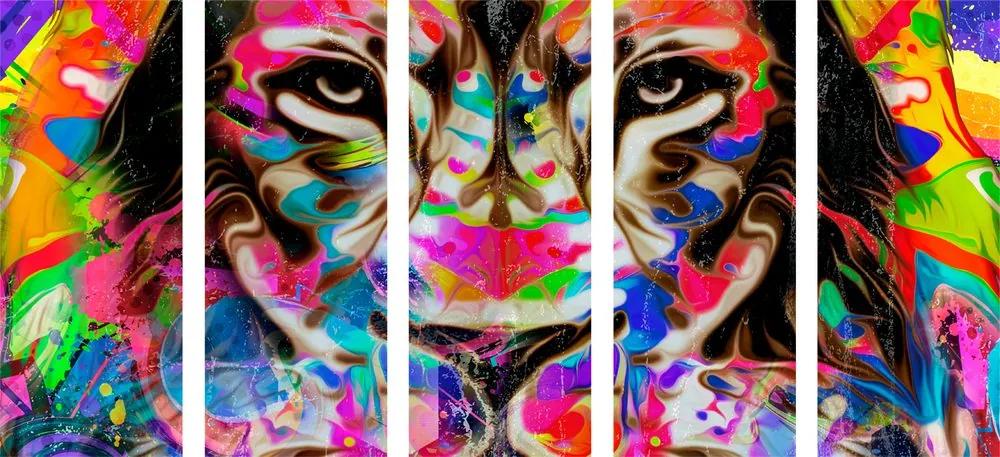 5-dielny obraz lev v pestrofarebných farbách