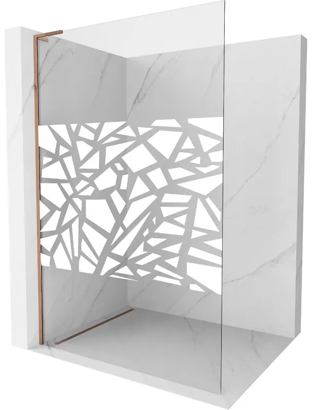 Mexen Kioto L, sprchová zástena Walk-In 110 x 200 cm, 8mm číre sklo biely vzor, ružové zlato profil, 800-110-103-60-85