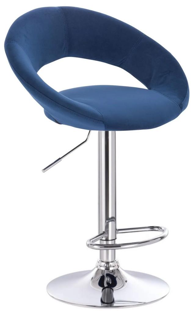 LuxuryForm Barová stolička NAPOLI VELUR na striebornom tanieri - modrá