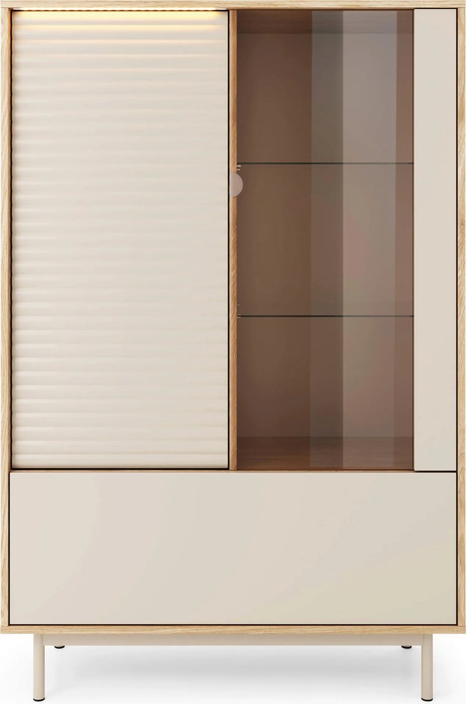 XXXLutz VITRÍNA, dub, farba duba, kašmírová, 100,1/152,1/40 cm Milino - Sklenené vitríny - 002238001601