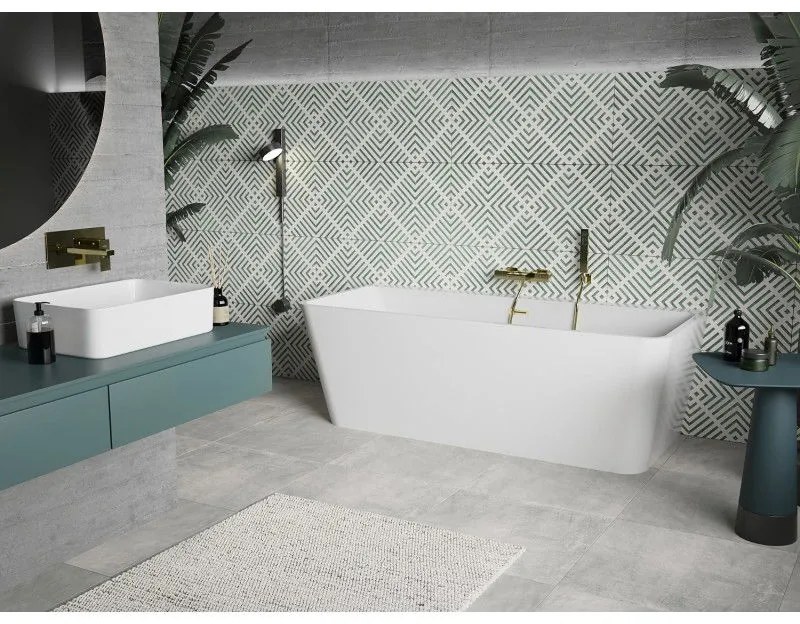 Mexen Volta, voľne stojaca nástenna vaňa 170 x 75 cm, biela, zlatý matný prepad, 51131707500-55