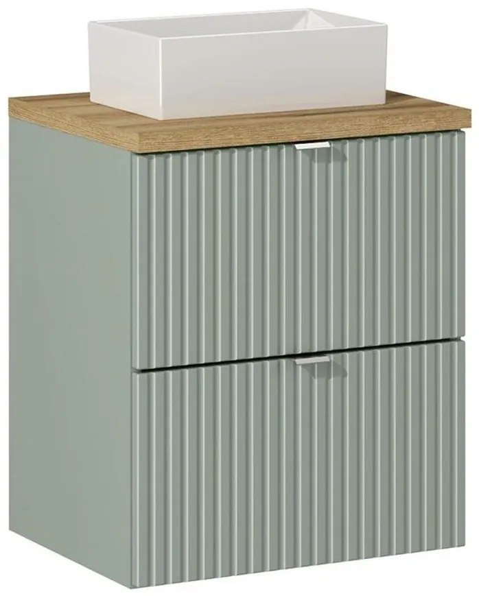 Závesná skrinka Line Trstinovo Zelená Gaja s doskou a umývadlom 50 cm zelená/dub s dekórom Evoke
