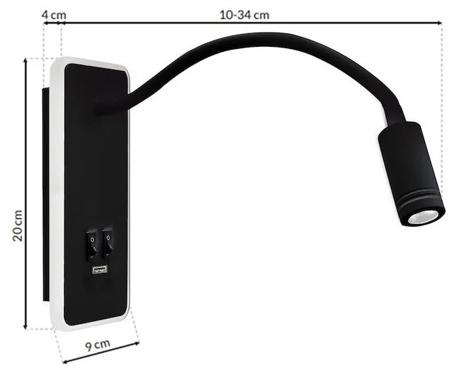 Nástenné LED svietidlo Base, 1x LED 8+2w, 4000k, b, vypínač