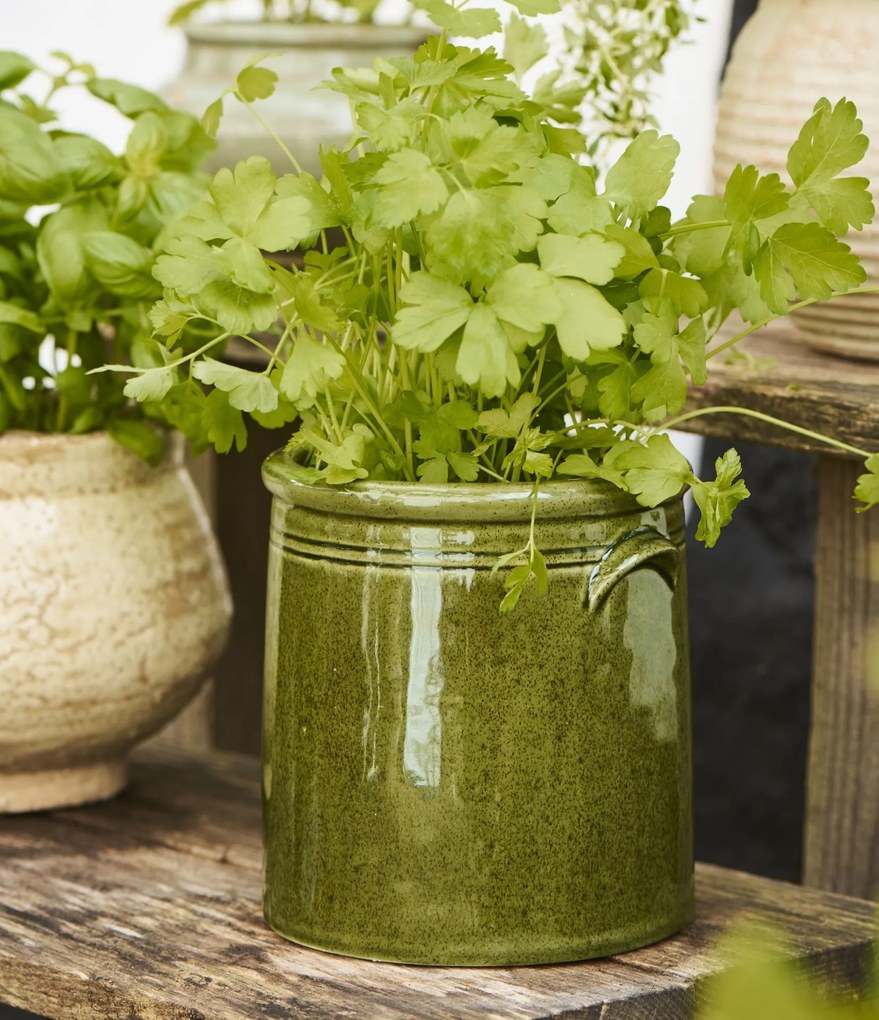 Ib Laursen Keramický obal na kvetináč s uškami Green 15 cm