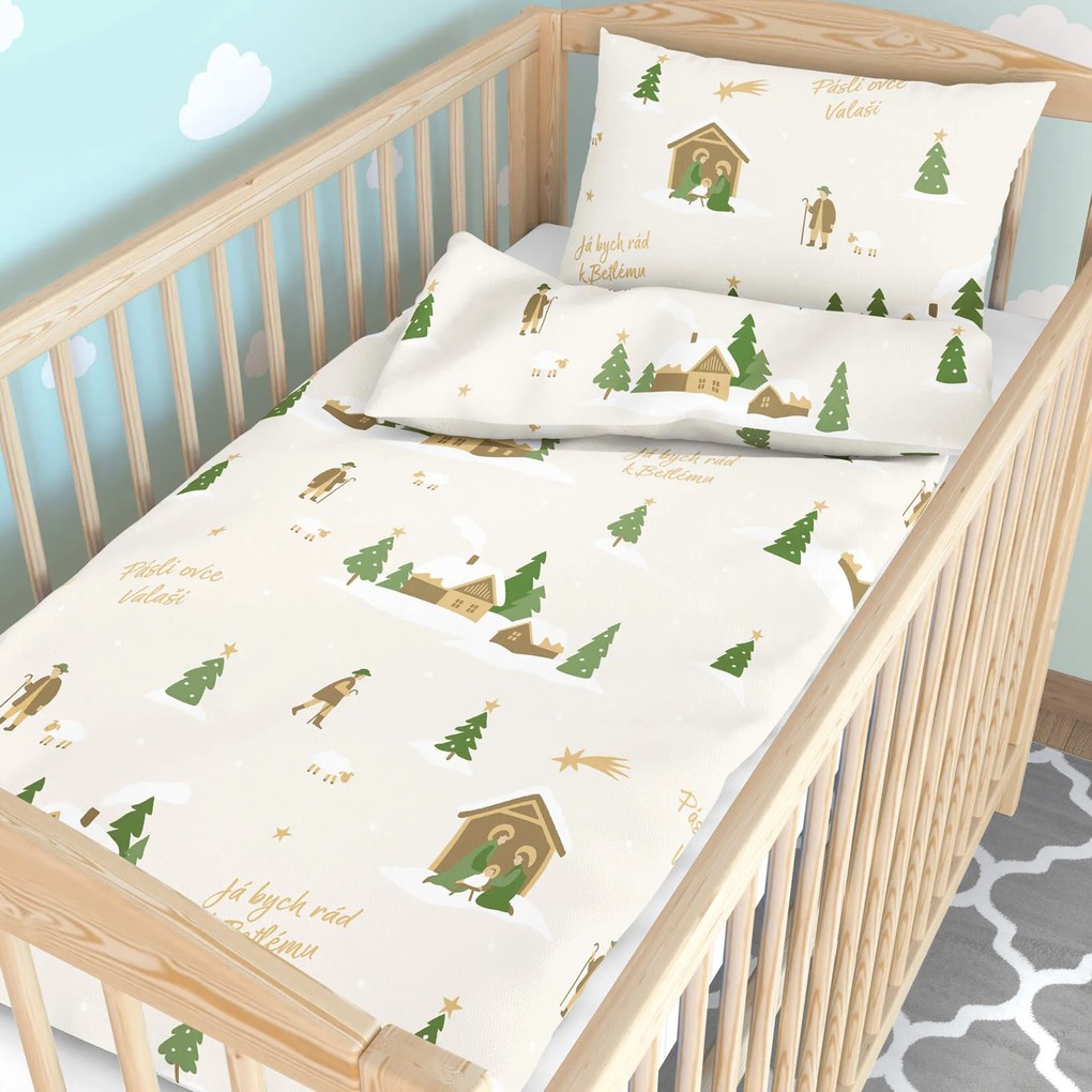 Goldea vianočné detské bavlnené obliečky do postieľky - pásli ovce valaši 90 x 130 a 40 x 60 cm