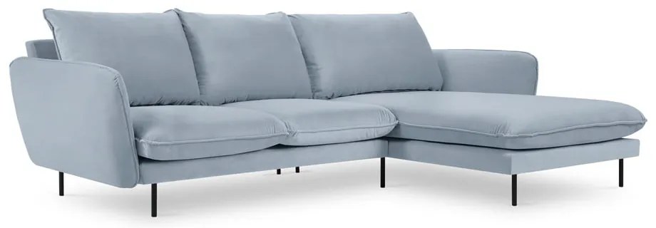 Svetlomodrá zamatová rohová pohovka (pravý roh) Vienna – Cosmopolitan Design