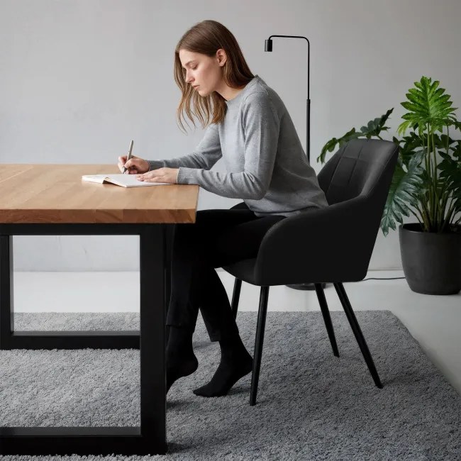 Sada šiestich jedálenských stoličiek LUXANO zamatové, čierne / čierne nohy (6 ks)