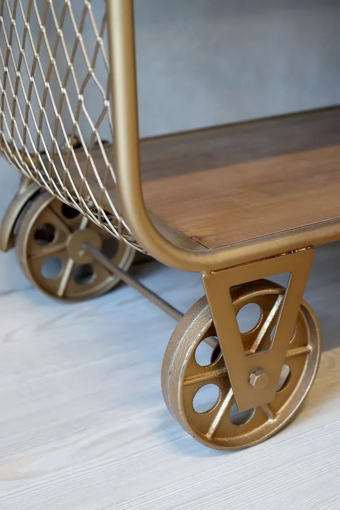 Mosadzný antik kovový regál na kolieskach Galla - 114*35*99 cm