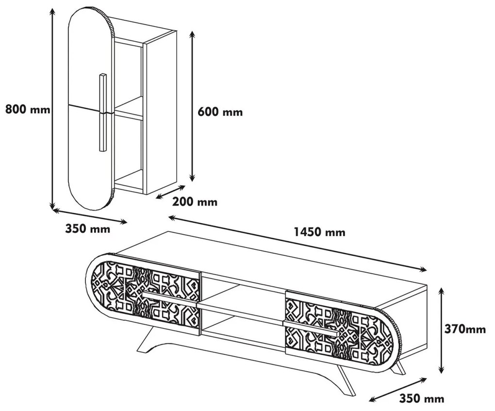 Obývacia stena Defne 145 cm žltá