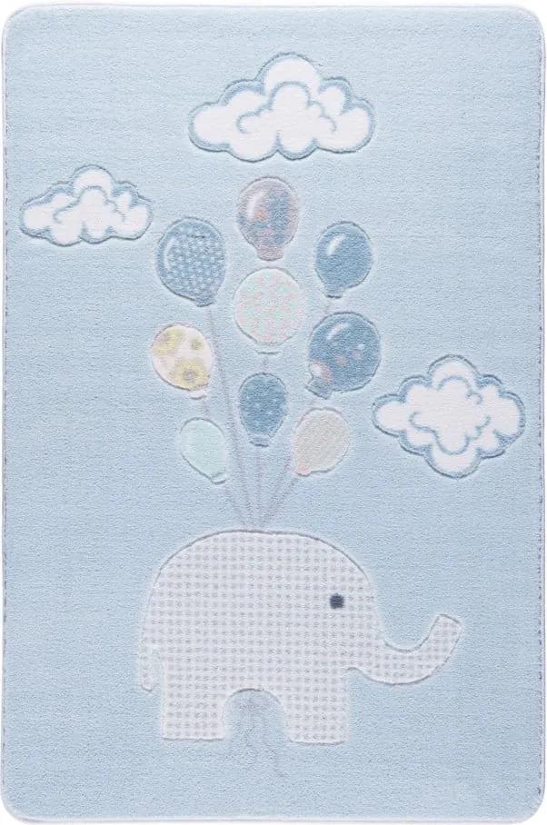 Detský svetlomodrý koberec Confetti Sweet Elephant Azul, 133 × 190 cm