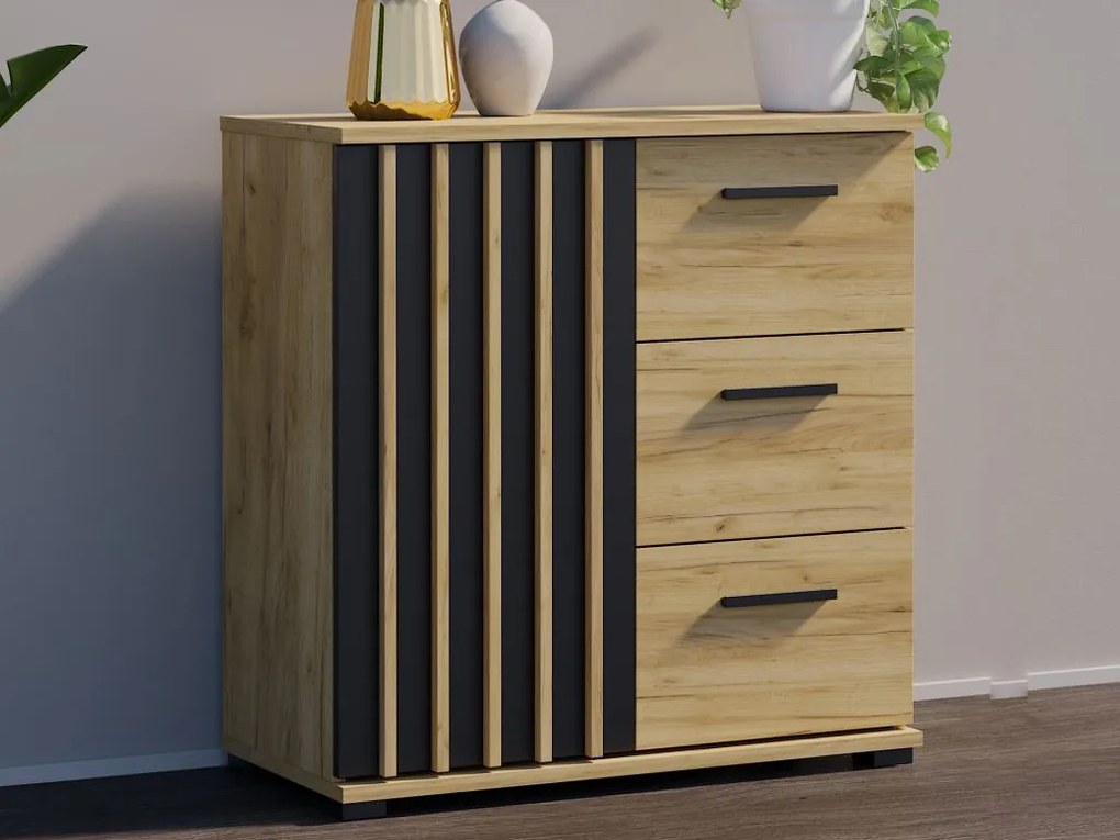 Loftová komoda 80 cm so zásuvkami a úchytkami