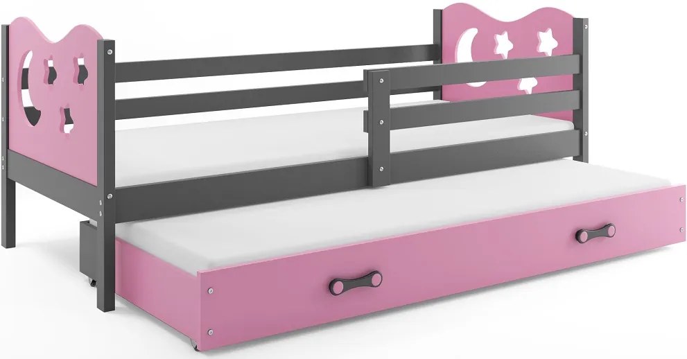 BMS Detská posteľ Miko 2 s prístelkou / sivá Farba: Sivá / ružová, Rozmer.: 200 x 90 cm