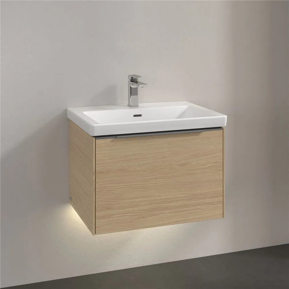 VILLEROY &amp; BOCH Subway 3.0 závesná skrinka pod umývadlo, 1 zásuvka, s LED osvetlením, 622 x 478 x 429 mm, Nordic Oak, C575L0VJ