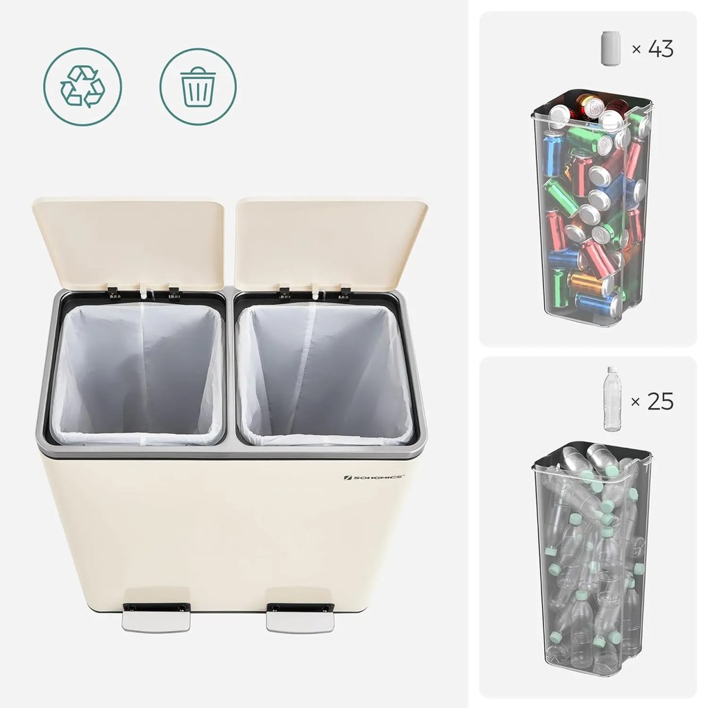 Odpadkový koš s víkem JORDAN 2x30 l krémový