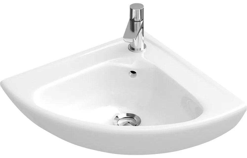 VILLEROY &amp; BOCH O.novo Compact rohové závesné umývadielko s otvorom, s prepadom, 550 x 450 mm, biela alpská, 73274001