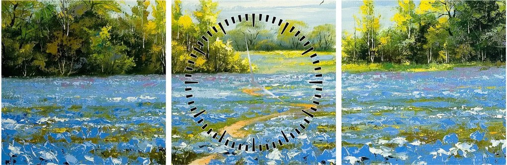 Obraz - Cestička v poli, olejomaľba (s hodinami) (90x30 cm)