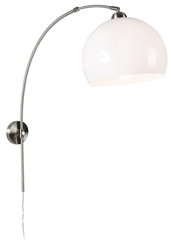 Retro nástenná oblúková lampa oceľ s bielym nastaviteľným tienidlom