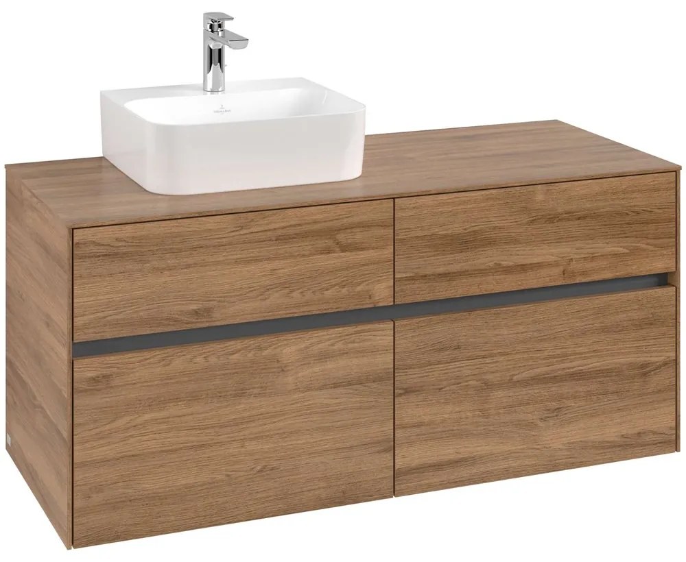 VILLEROY &amp; BOCH Collaro závesná skrinka pod umývadlo na dosku (umývadlo vľavo), 4 zásuvky, 1200 x 500 x 548 mm, Oak Kansas, C09800RH