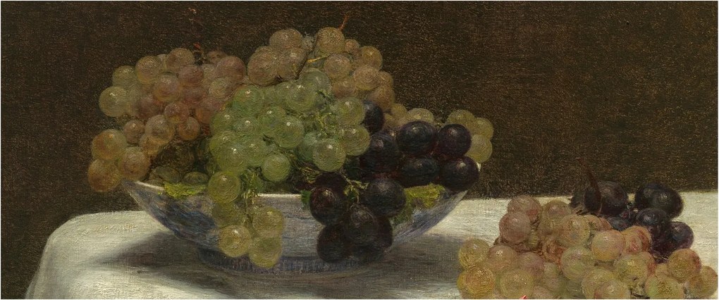 Obraz - Henri Fantin-Latour, Still Life with Grapes and a Carnation, reprodukcia (120x50 cm)