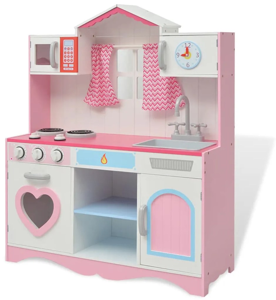 Drevená detská kuchynka, 82x30x100 cm, ružovo- biela