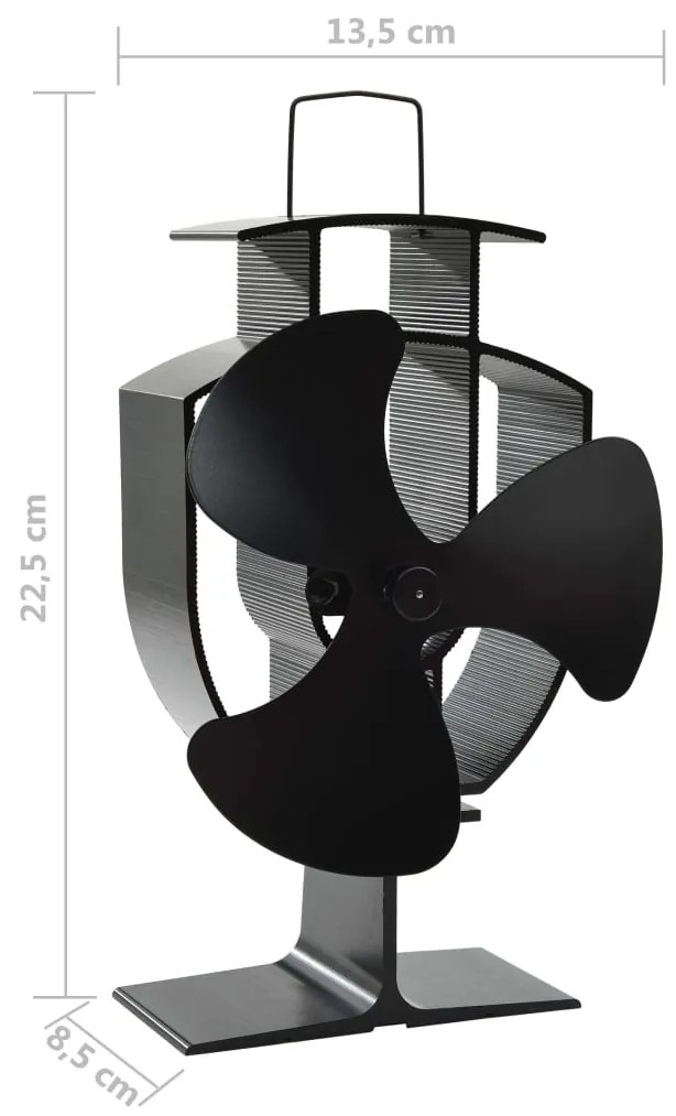 Teplom poháňaný ventilátor na krb s 3 lopatkami čierny