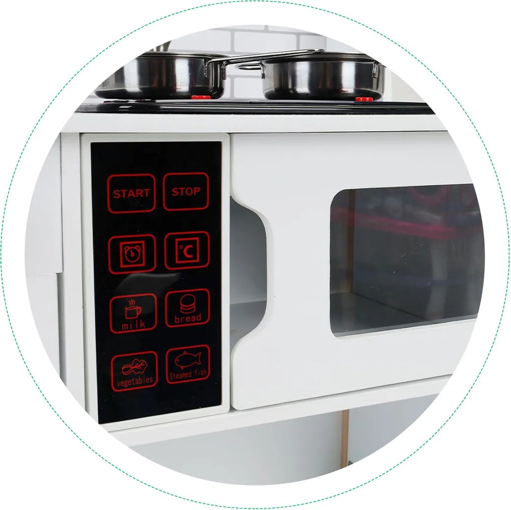 Drevená kuchynka pre deti ECOTOYS 3+ s LED, zvukom varenia, rúrou a mikrovlnkou