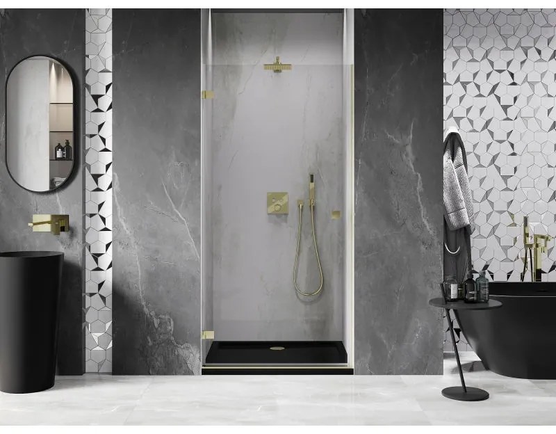 Mexen, Mexen Lunar-B Otočné ľavé sprchové dvere 80 cm, transparentné, brúsené zlaté - 832-080-000-55-00-L