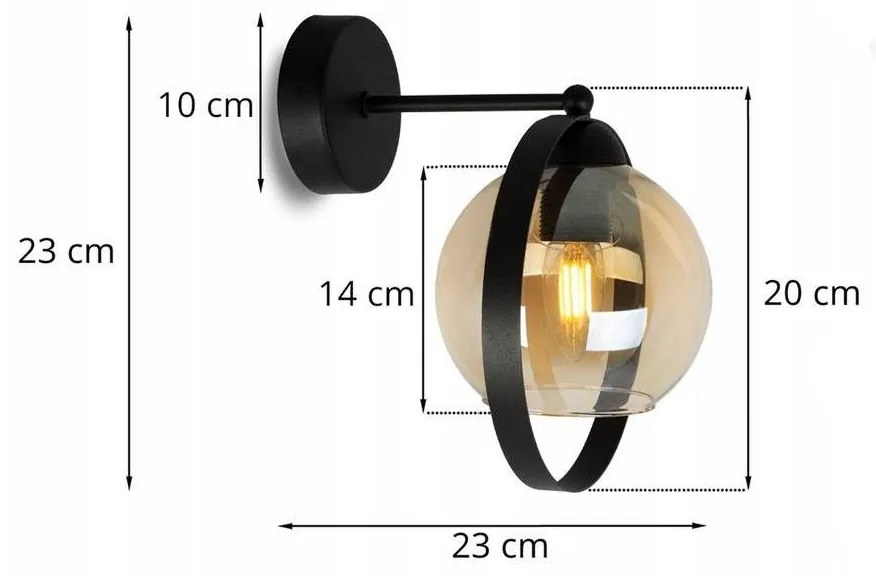 Nástenné svietidlo Haga Ring 1, 1x medové sklenené tienidlo (výber z 3 farieb uchytenia)