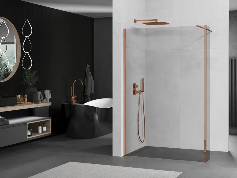 Mexen Kioto, sprchový kút typ Walk-in 90 x 30 cm, 8mm číre sklo, profil ružové zlato, 800-090-212-60-00-030
