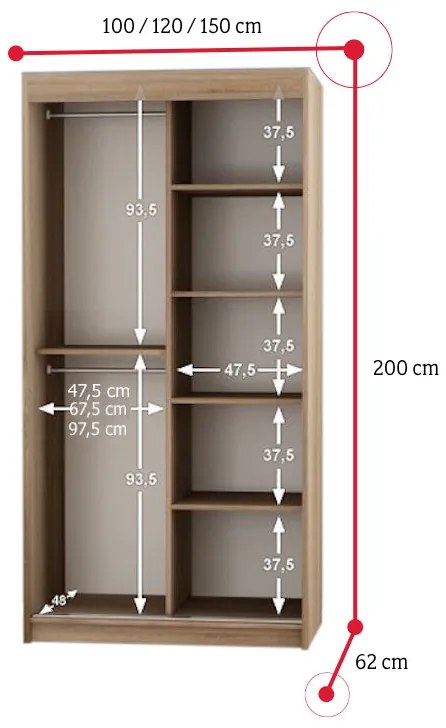 Šatníková skriňa VETRONA 2 - dub artisan/čierna / 250