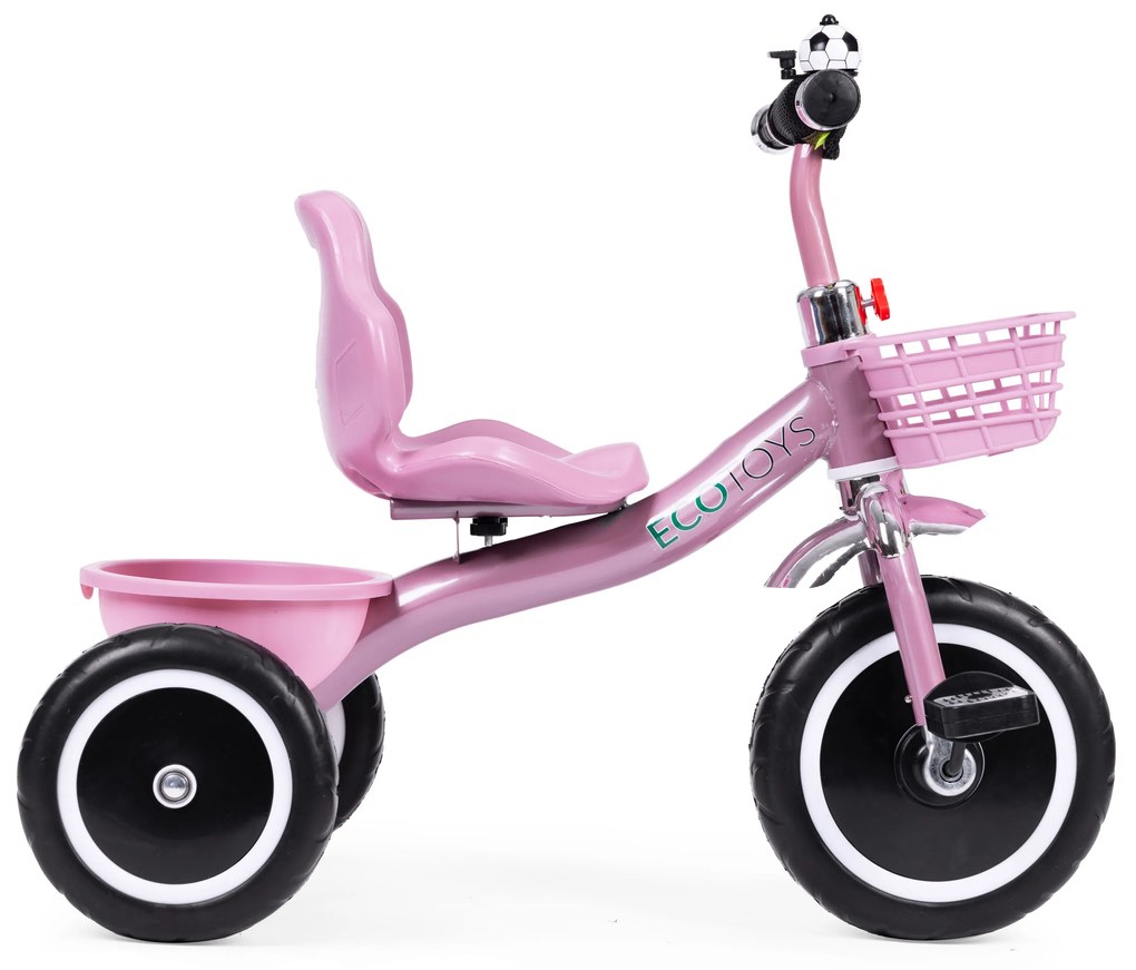 Trojkolka s košíkom a zvončekom ECOTOYS, ružová
