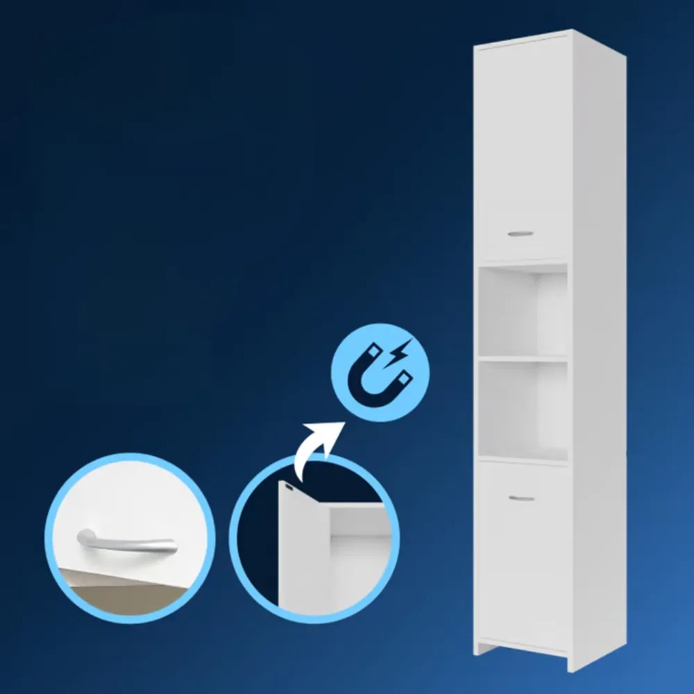 Vysoká skrinka do kúpeľne SILKE, 180x30x30cm, biela Casaria