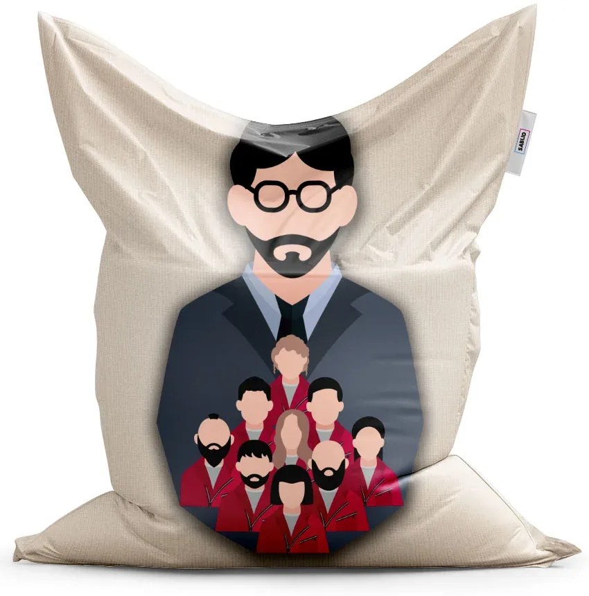 Sablio Sedací vak Money heist Profesor a jeho tím Béžová - 150x100 cm