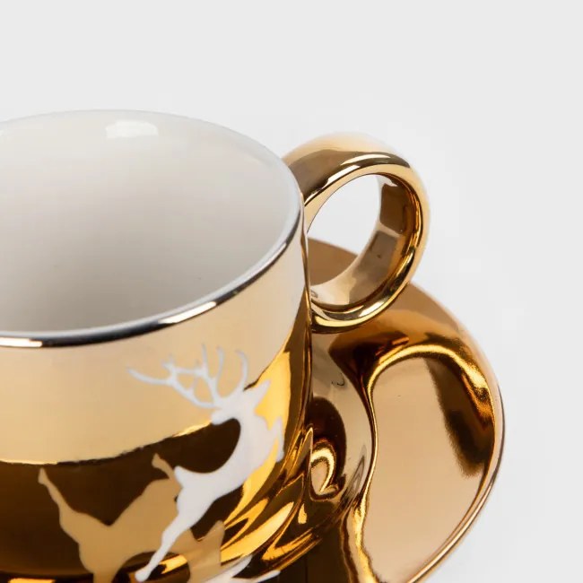 Šálka s podšálkou FEHER s jeleňom, zlatá 713019