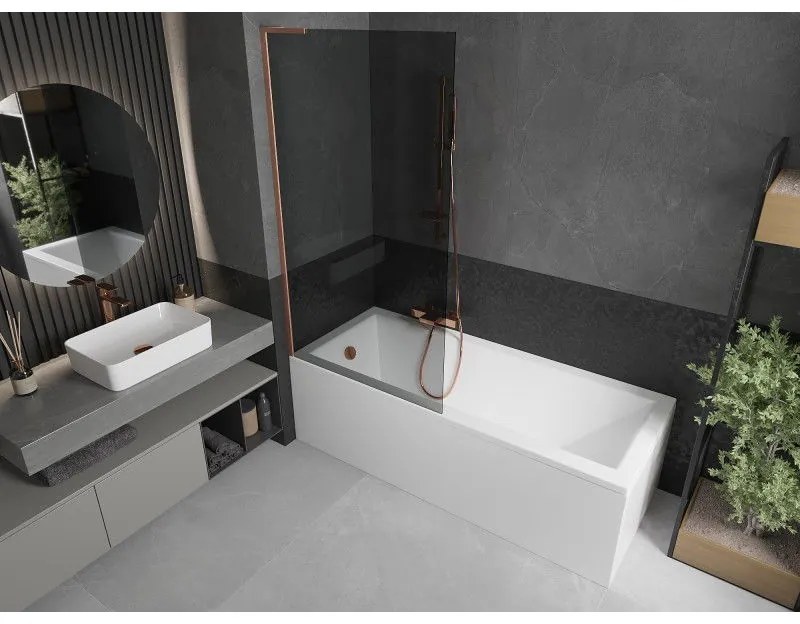 Mexen Next L, 1-krídlová vaňová zástena 90 x 150 cm, 6mm šedé sklo, medený profil, 895-090-000-03-40-65