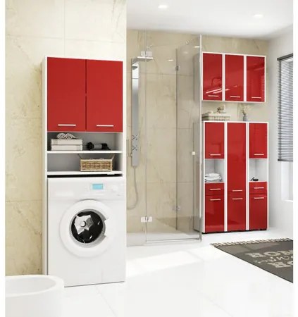 Kúpeľňová závesná skrinka FIN W60 2D-červená / biela