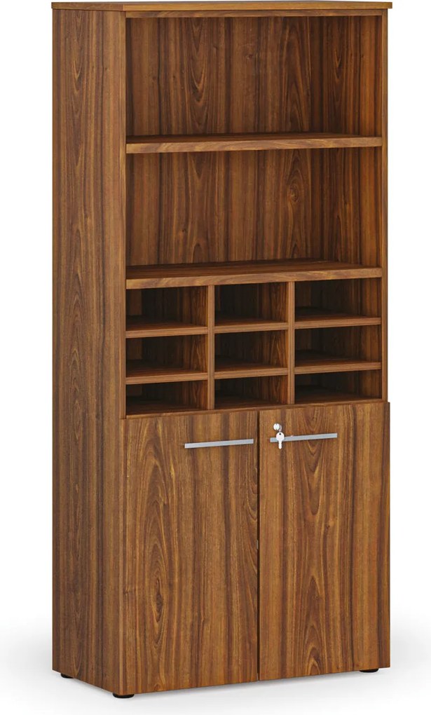 Triediaci regál s dverami PRIMO WOOD, 800 x 420 x 1781 mm, 9 priehradok, orech