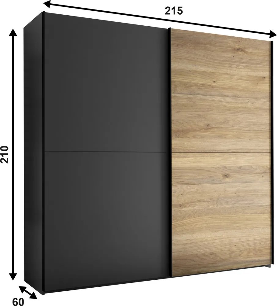 Šatníková skriňa Melton, 215 cm, grafit/dub mauvella