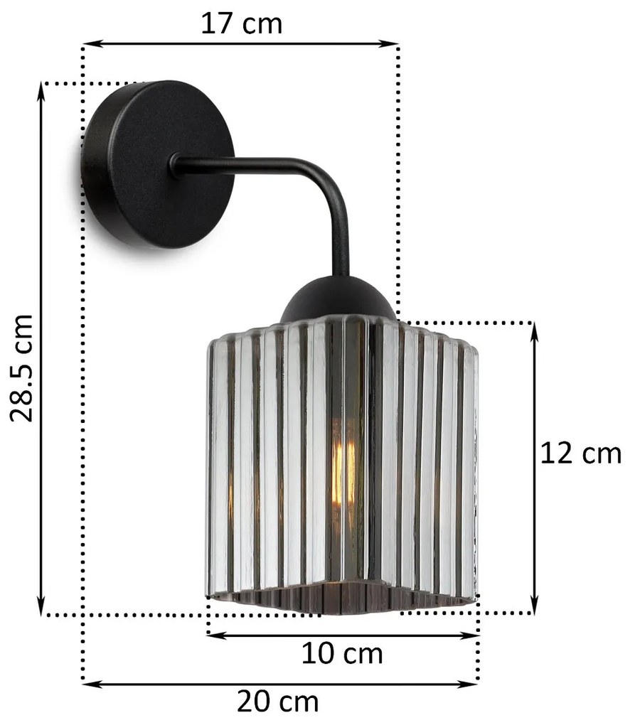 Nástenné svietidlo Riffle Square, 1x grafitové sklenené tienidlo, b