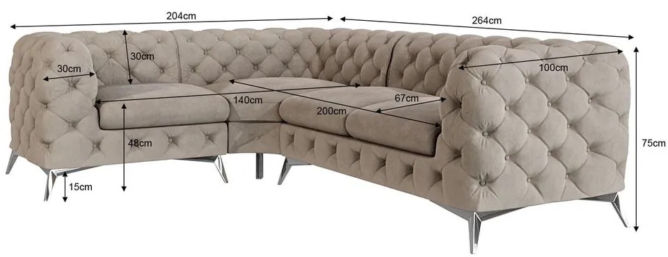 Sivobéžová zamatová rohová pohovka (ľavý roh/do L) Chelsea – Ropez