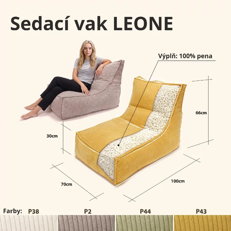 Sedací vak Leone XXL s penovou výplňou – menčester, MOOD Farba MOOD: Zelený